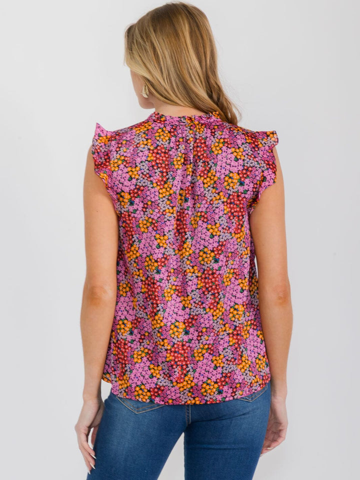 WOMEN'S SLEEVELESS V-NECK FLORAL PRINT BLOUSE