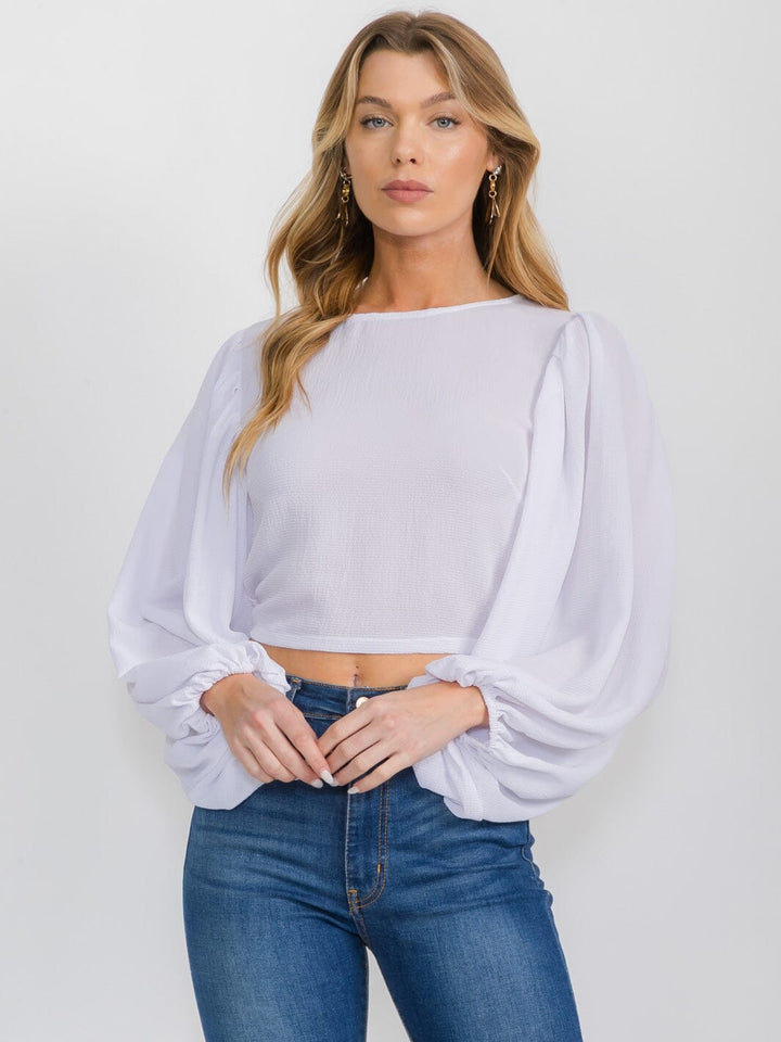 WOMEN'S LONG BALLOON SLEEVE SOLID BLOUSE