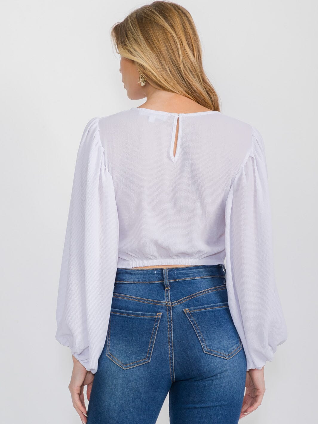 WOMEN'S LONG BALLOON SLEEVE SOLID BLOUSE