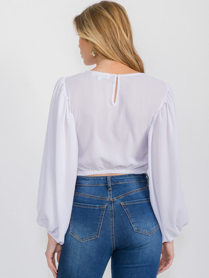 WOMEN'S LONG BALLOON SLEEVE SOLID BLOUSE