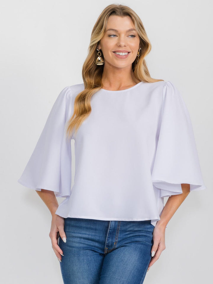 WOMEN'S SHORT SLEEVE SOLID BLOUSE