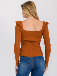 WOMEN'S LONG SLEEVE SQUARE NECK RIBBED TOP