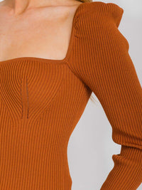 WOMEN'S LONG SLEEVE SQUARE NECK RIBBED TOP