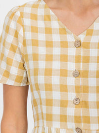 WOMEN'S SHORT SLEEVE V-NECK BUTTON CLOSURE FRONT POCKETS PLAID MIDI DRESS