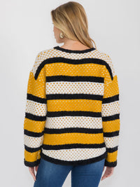 WOMEN'S LONG SLEEVE COLORBLOCK STRIPES KNIT PULLOVER SWEATER