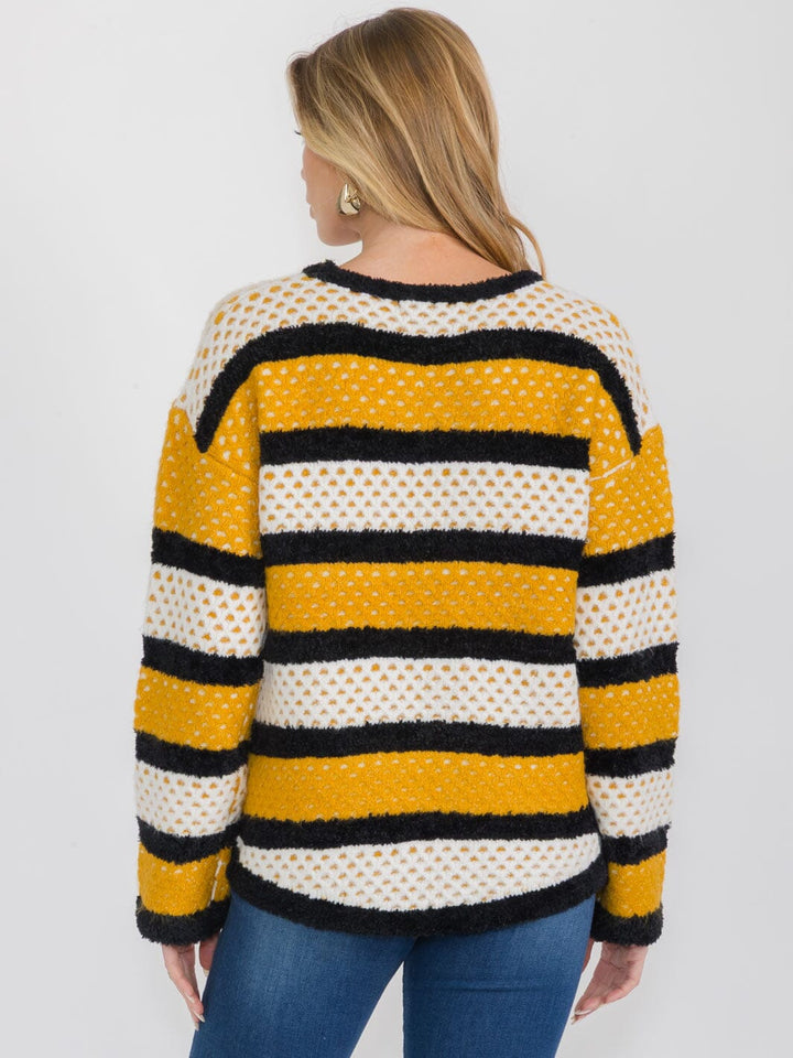 WOMEN'S LONG SLEEVE COLORBLOCK STRIPES KNIT PULLOVER SWEATER