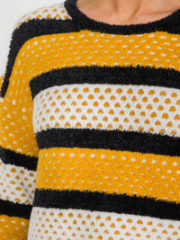 WOMEN'S LONG SLEEVE COLORBLOCK STRIPES KNIT PULLOVER SWEATER