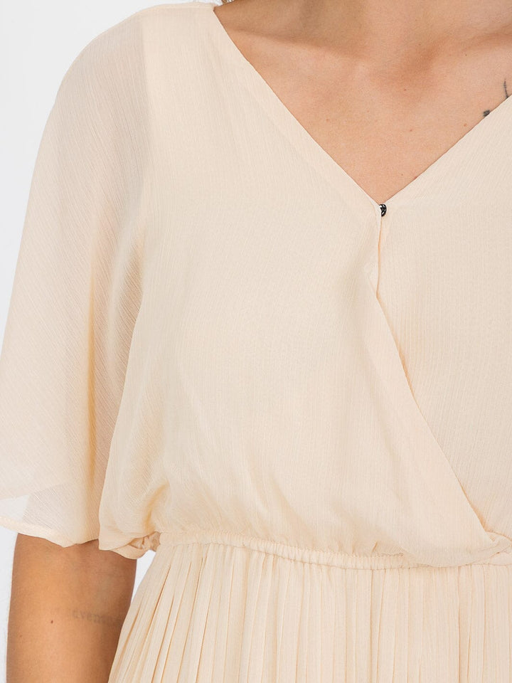WOMEN'S SHORT SLEEVES SURPLICE OPEN BACK ELASTIC WAIST MAXI DRESS