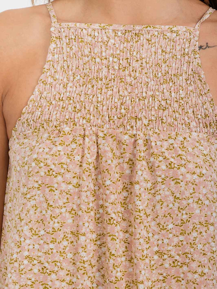 WOMEN'S SLEEVELESS SMOCK TIERED FLORAL MINI DRESS
