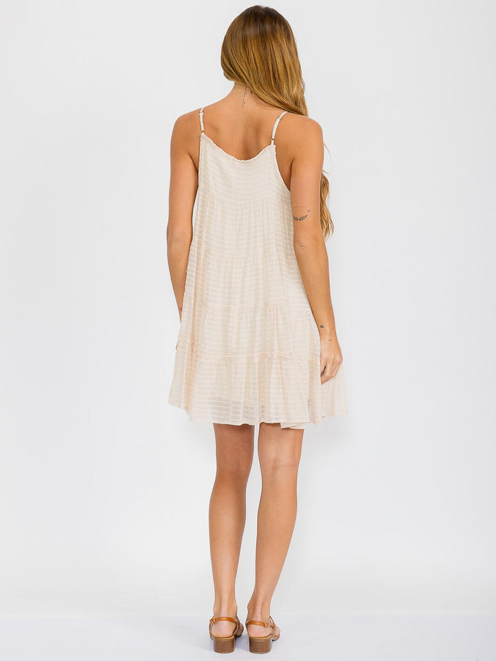 WOMEN'S SLEEVELESS ADJUSTABLE STRAPS TIERED TUNIC MINI DRESS