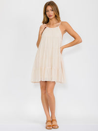 WOMEN'S SLEEVELESS ADJUSTABLE STRAPS TIERED TUNIC MINI DRESS