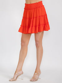 WOMEN'S ELASTIC WAIST TIERED RUFFLE MINI SKIRT