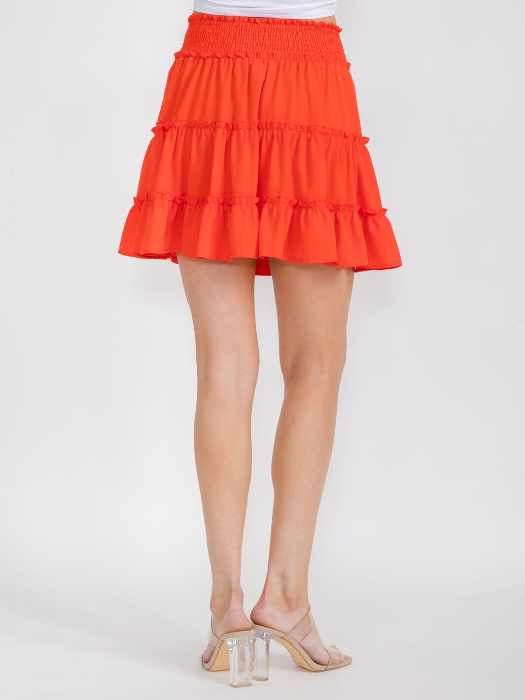 WOMEN'S ELASTIC WAIST TIERED RUFFLE MINI SKIRT