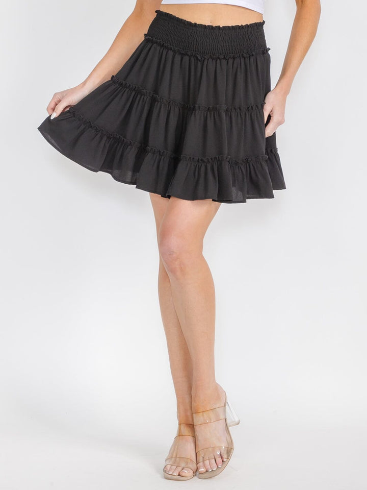 WOMEN'S ELASTIC WAIST TIERED RUFFLE MINI SKIRT