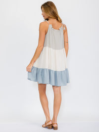 WOMEN'S SLEEVELESS TIERED COLORBLOCK TUNIC MINI DRESS