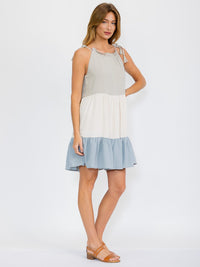 WOMEN'S SLEEVELESS TIERED COLORBLOCK TUNIC MINI DRESS