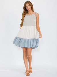 WOMEN'S SLEEVELESS TIERED COLORBLOCK TUNIC MINI DRESS