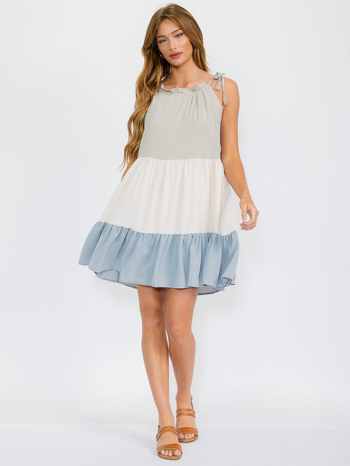 WOMEN'S SLEEVELESS TIERED COLORBLOCK TUNIC MINI DRESS