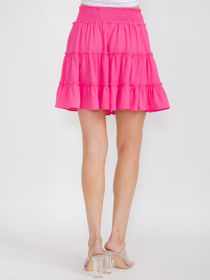 WOMEN'S ELASTIC WAIST TIERED RUFFLE MINI SKIRT