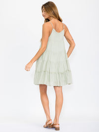 WOMEN'S SLEEVELESS ADJUSTABLE STRAPS TIERED TUNIC MINI DRESS