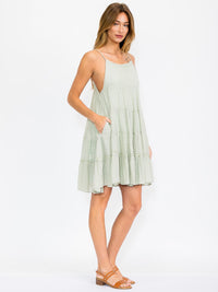 WOMEN'S SLEEVELESS ADJUSTABLE STRAPS TIERED TUNIC MINI DRESS