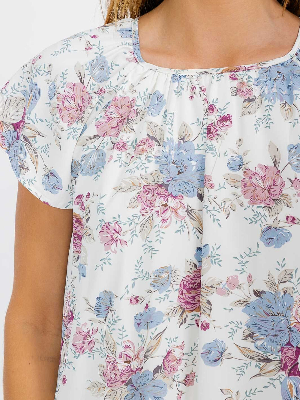 WOMEN'S SHORT SLEEVES FRONT POCKETS TUNIC FLORAL MINI DRESS