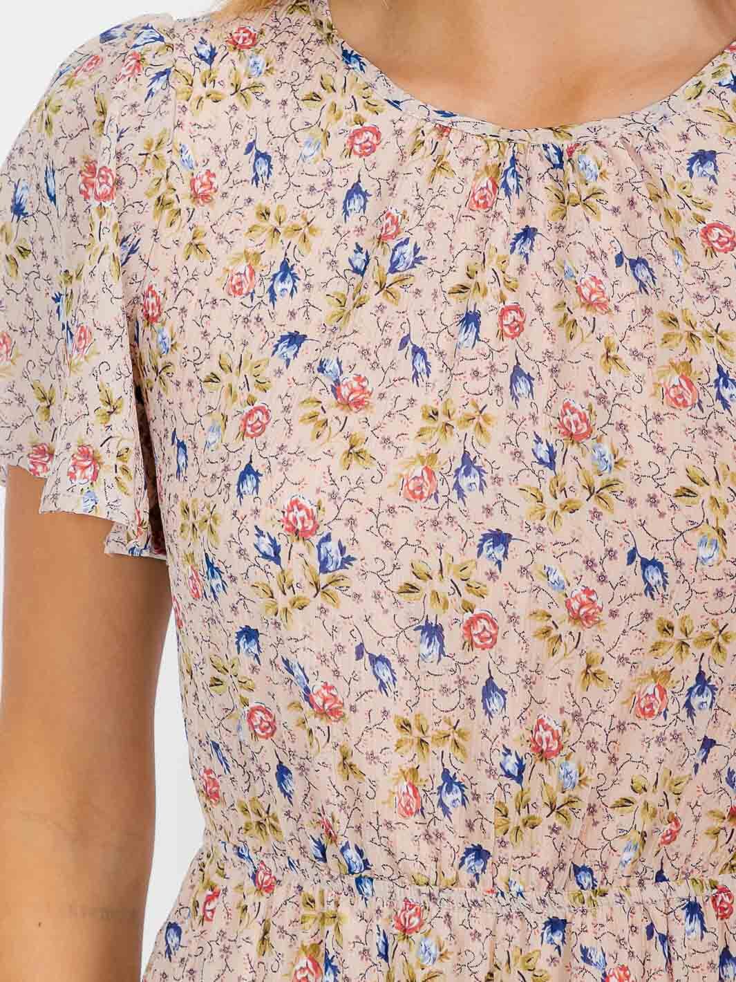 WOMEN'S SHORT SLEEVES ELASTIC WAIST HIGH-LOW FLORAL MAXI DRESS