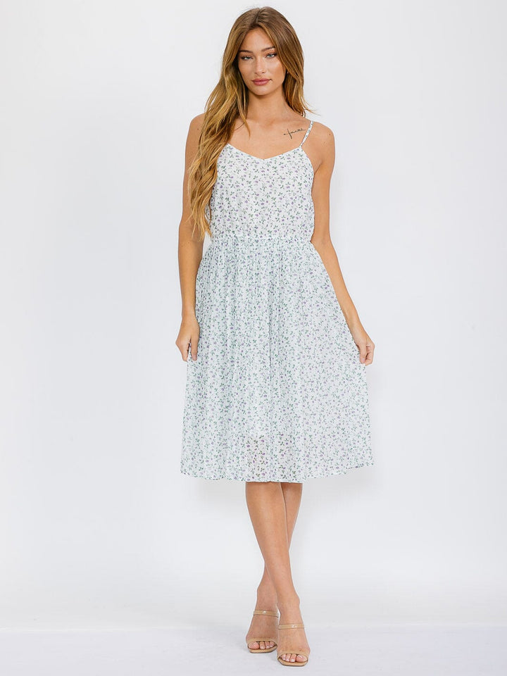 WOMEN'S SLEEVELESS ELASTIC WAIST FLORAL MIDI DRESS