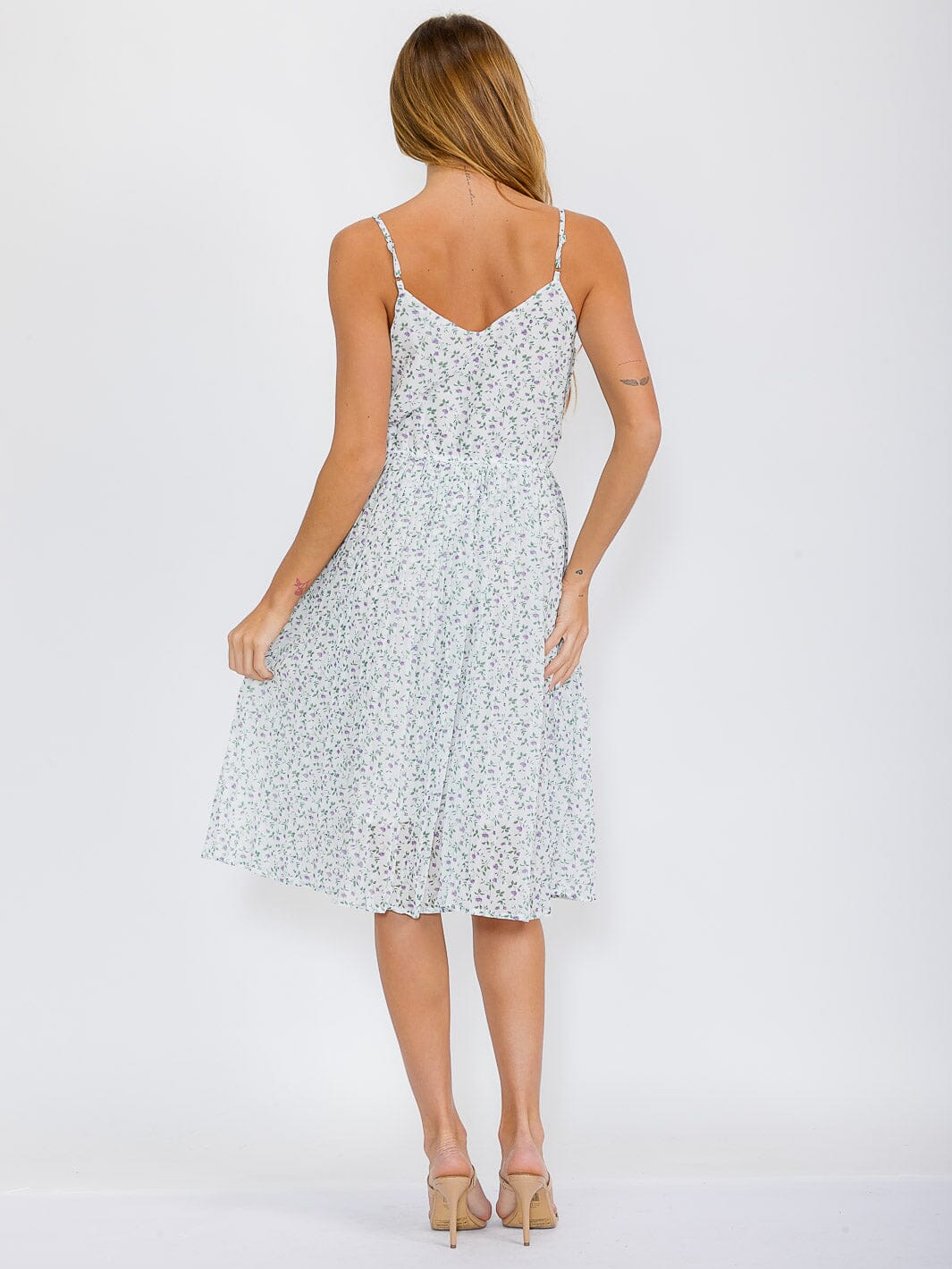 WOMEN'S SLEEVELESS ELASTIC WAIST FLORAL MIDI DRESS