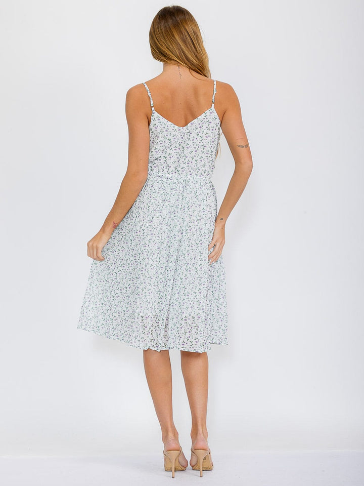 WOMEN'S SLEEVELESS ELASTIC WAIST FLORAL MIDI DRESS