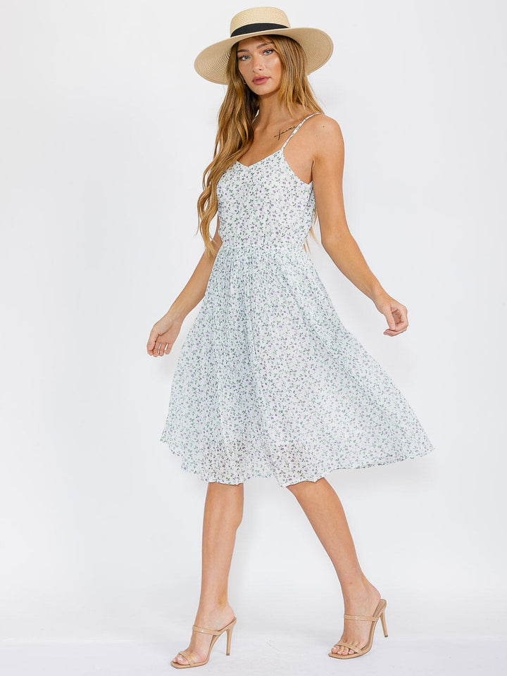 WOMEN'S SLEEVELESS ELASTIC WAIST FLORAL MIDI DRESS