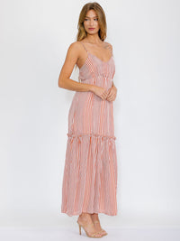 WOMEN'S SLEEVELESS V-NECK ELASTIC WAIST STRIPES MAXI DRESS