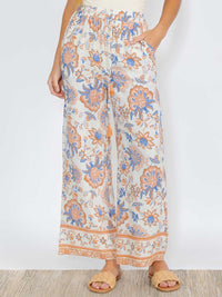 WOMEN'S ELASTIC WAIST FRONT POCKETS FLORAL PRINT PALAZZO PANTS