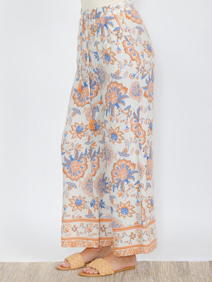 WOMEN'S ELASTIC WAIST FRONT POCKETS FLORAL PRINT PALAZZO PANTS