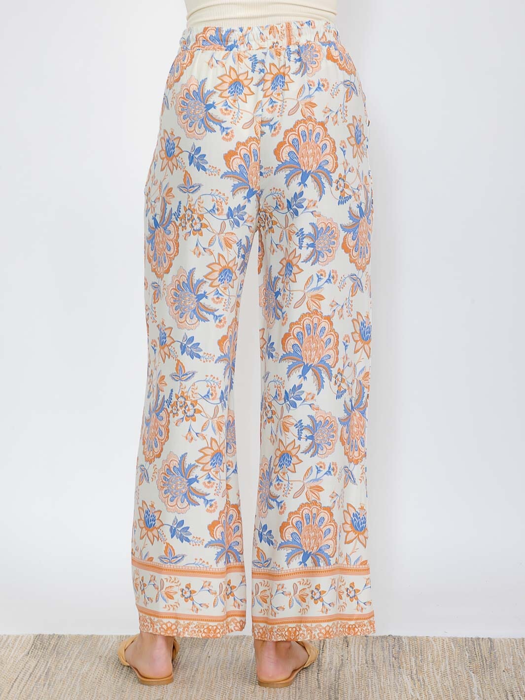 WOMEN'S ELASTIC WAIST FRONT POCKETS FLORAL PRINT PALAZZO PANTS