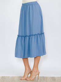WOMEN'S ELASTIC WAIST RUFFLE BOTTOM HEM MIDI SKIRT