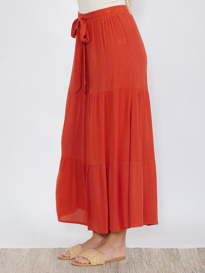 WOMEN'S ELASTIC WAIST TIERED SELF TIE PALAZZO PANTS