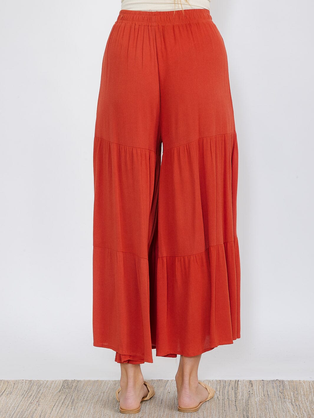 WOMEN'S ELASTIC WAIST TIERED SELF TIE PALAZZO PANTS