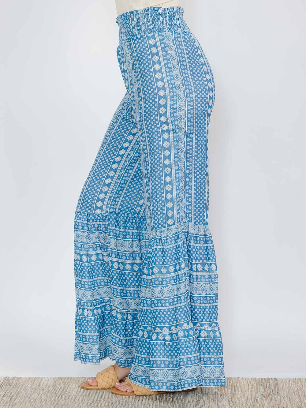 WOMEN'S ELASTIC WAIST COLORBLOCK PRINTED PALAZZO PANTS