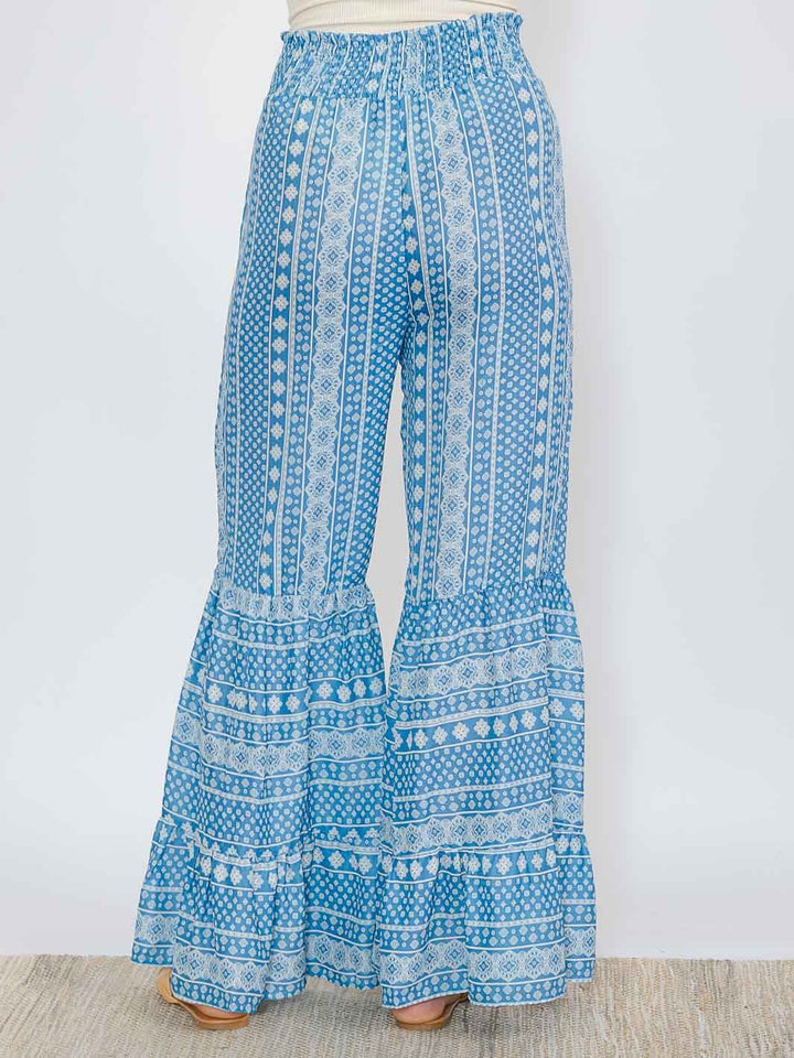 WOMEN'S ELASTIC WAIST COLORBLOCK PRINTED PALAZZO PANTS