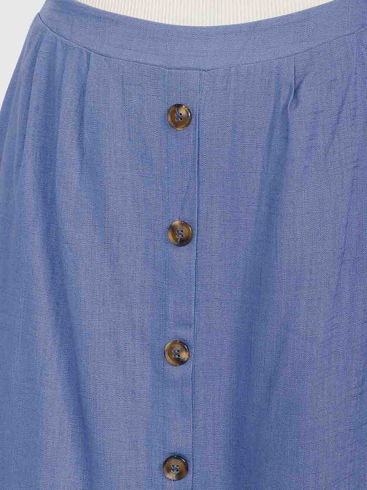 WOMEN'S ELASTIC WAIST BUTTON CLOSURE LINEN MIDI SKIRT