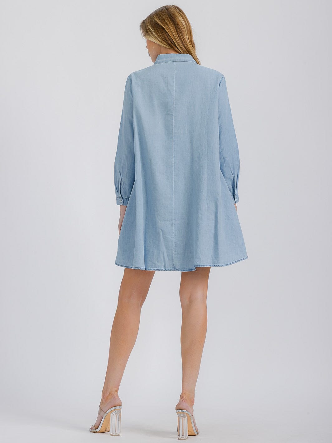 WOMEN'S 3/4 SLEEVE FRONT POCKETS WASHED TUNIC DENIM MINI DRESS (Copy)