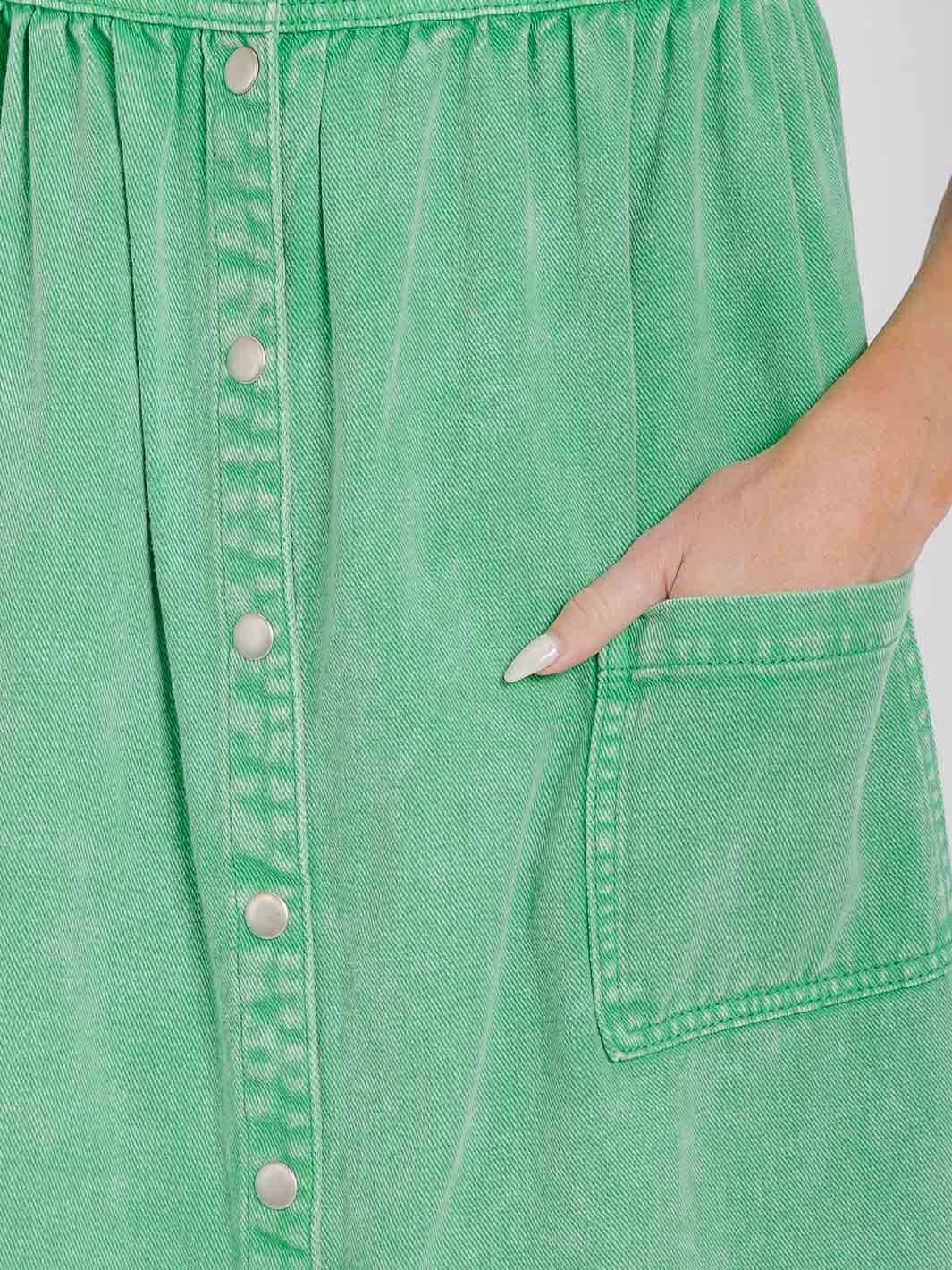 WOMEN'S SLEEVELESS BUTTON UP FRONT POCKETS WASHED DENIM MINI DRESS