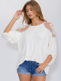 WOMEN'S SHORT SLEEVE CROCHET LACE DETAILED BLOUSE