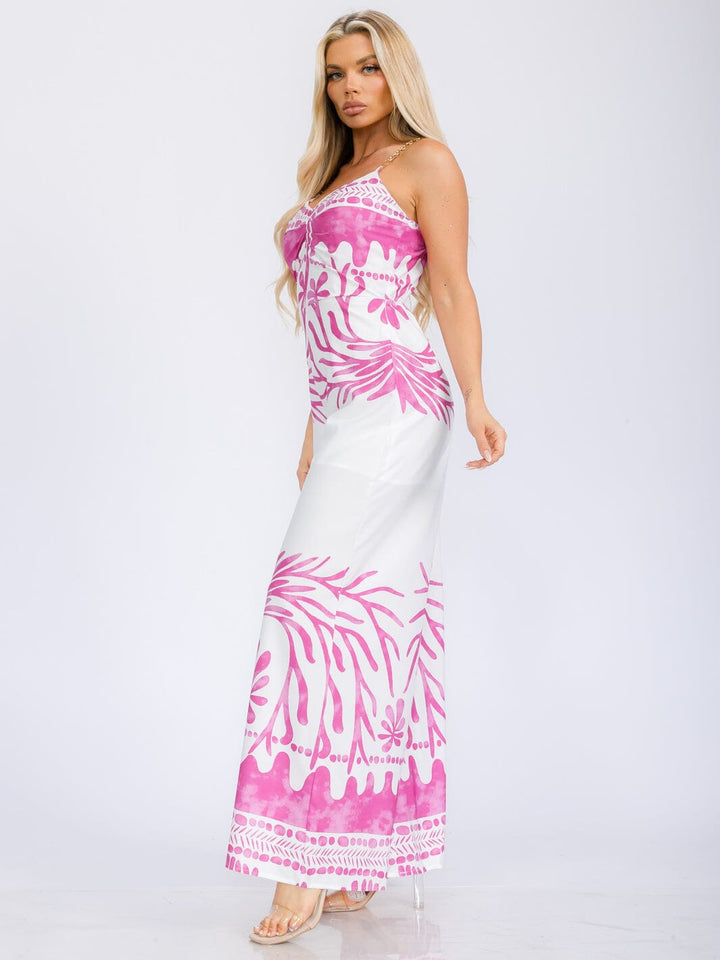 WOMEN'S SLEEVELESS V-NECJ CHAIN DETAILED STRAPS WIDE LEG JUMPSUIT