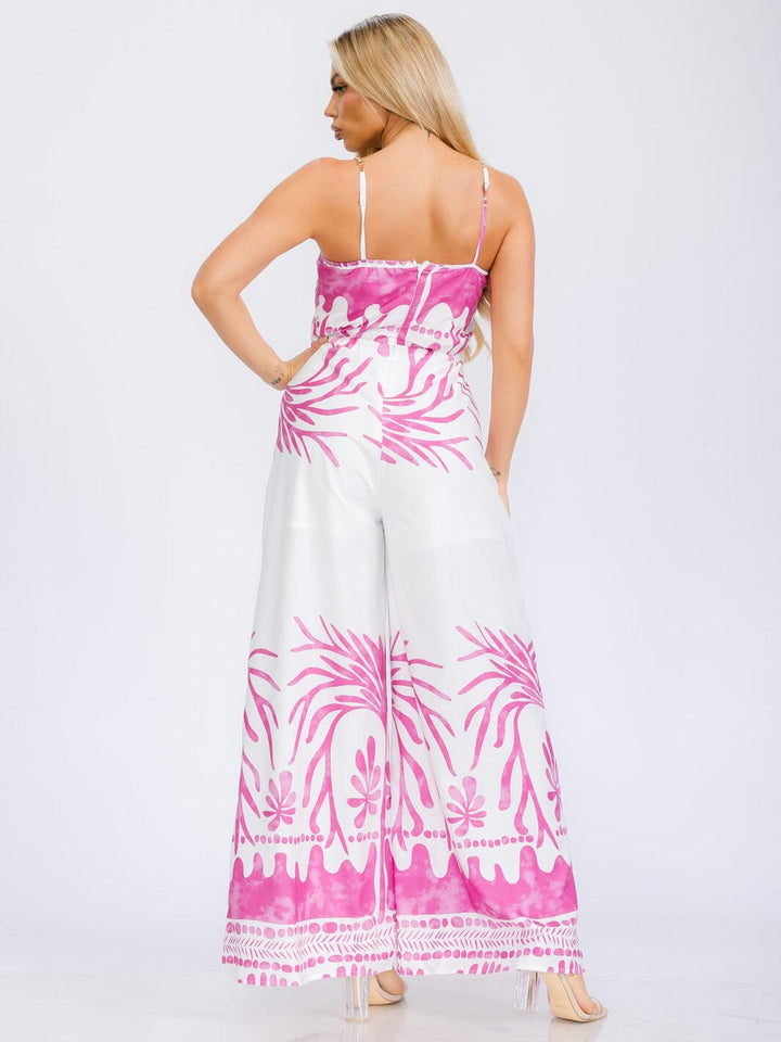 WOMEN'S SLEEVELESS V-NECJ CHAIN DETAILED STRAPS WIDE LEG JUMPSUIT