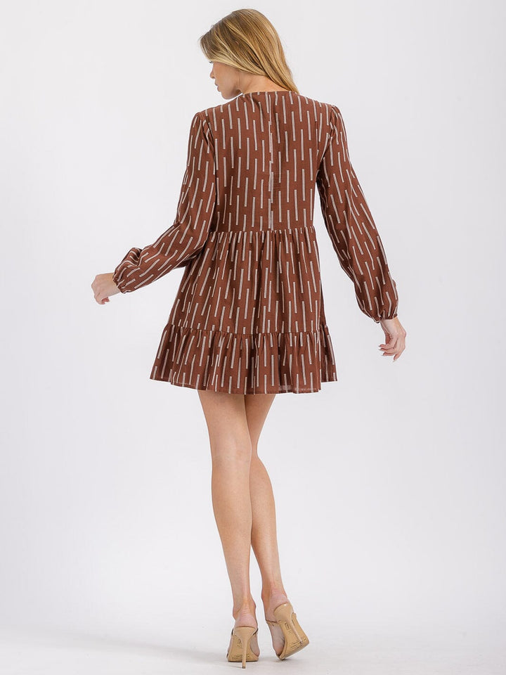 WOMEN'S LONG SLEEVE V-NECK TRIM DETAILED MINI DRESS