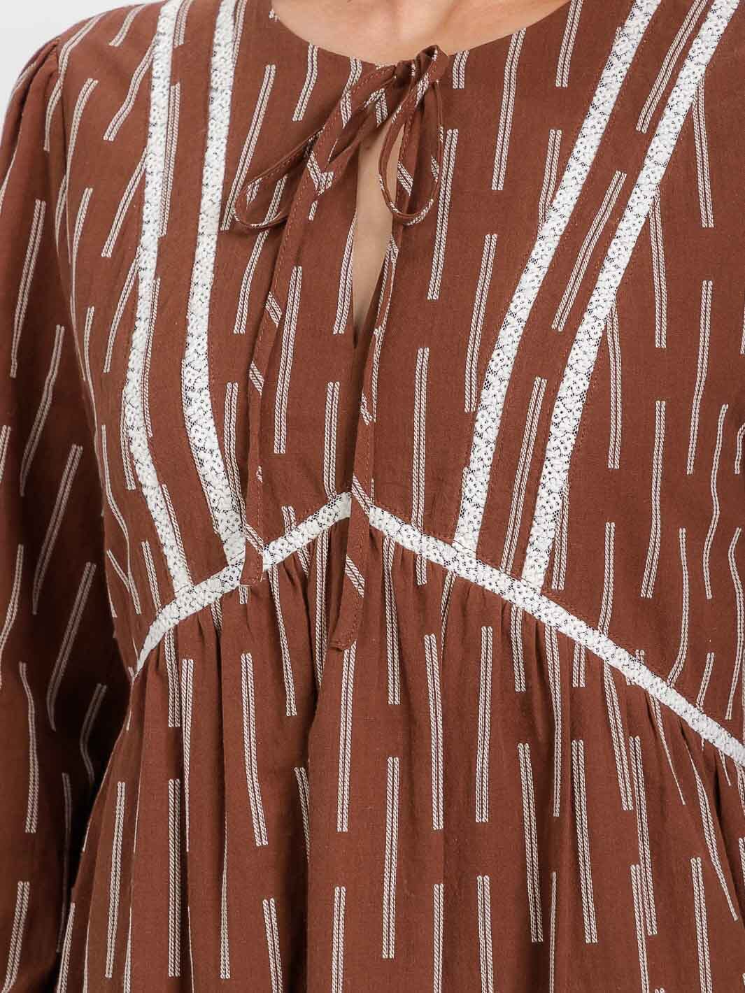 WOMEN'S LONG SLEEVE V-NECK TRIM DETAILED MINI DRESS