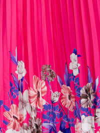 WOMEN'S SLEEVELESS HALTER NECK PLEATED FLORAL MAXI DRESS
