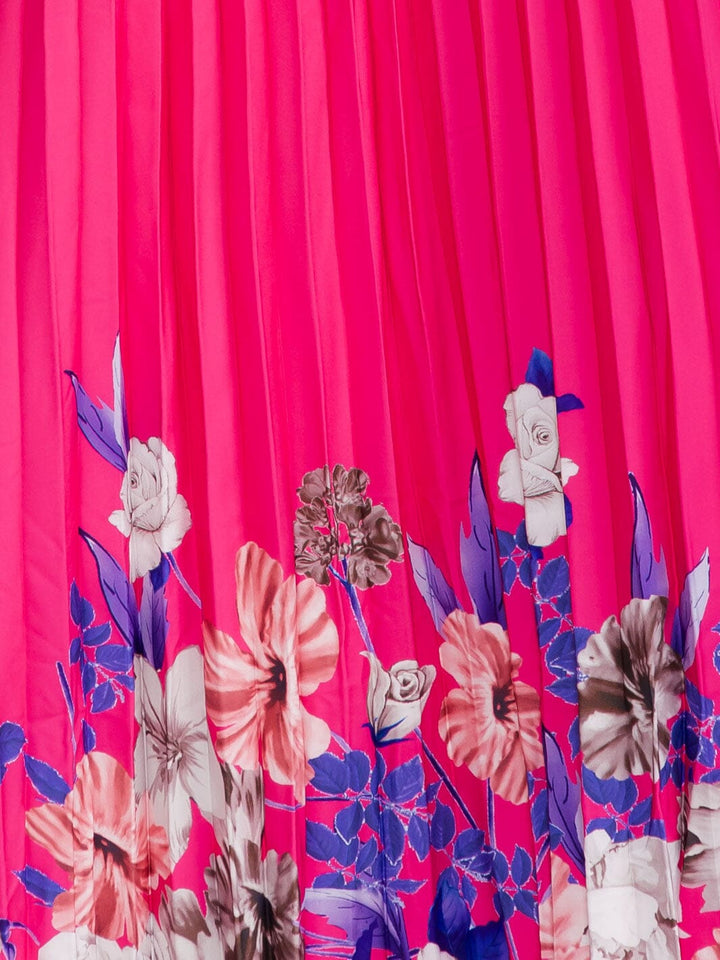 WOMEN'S SLEEVELESS HALTER NECK PLEATED FLORAL MAXI DRESS